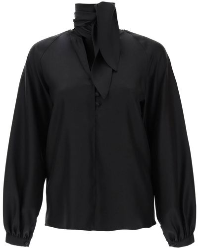 Max Mara 'Albenga' Silk Shirt With Bow Collar - Black