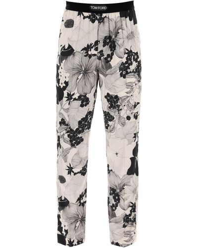Tom Ford Pantaloni pigiama in seta floreale - Grigio