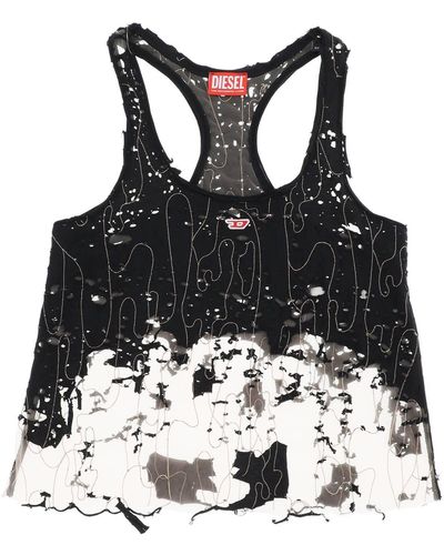 DIESEL "Destroyed Tulle And Jersey Top With - Black