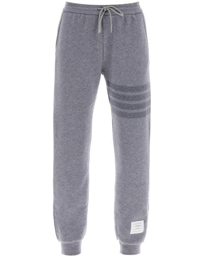 Thom Browne Knitted Joggers With 4 Bar Motif - Grey