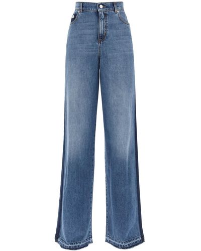 Alexander McQueen Wide Leg Jeans With Contrasting Details - Blue