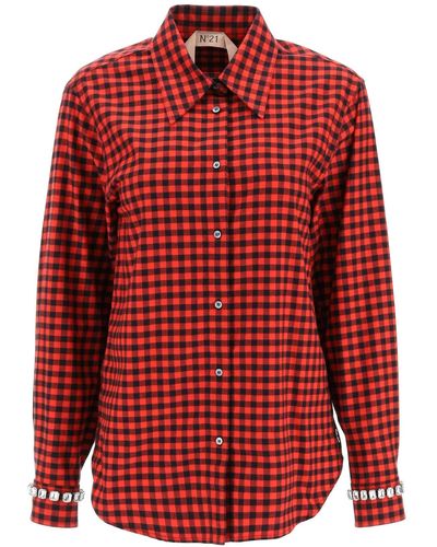 N°21 Oversized Gingham Shirt With Crystals - Red