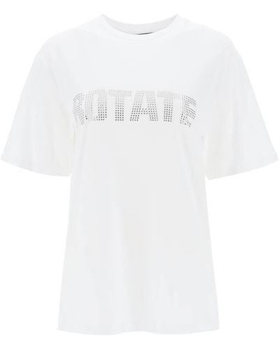 ROTATE BIRGER CHRISTENSEN T Shirt A Girocollo Con Logo In Cristalli - Bianco