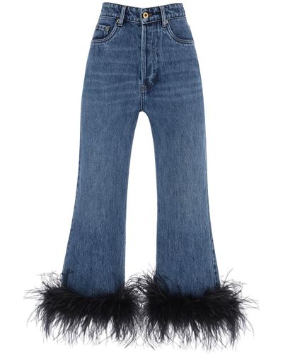 Miu Miu Feather-trimmed Cropped Jeans - Blue