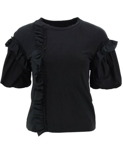 Simone Rocha Ruffled Jersey And Organdie T-Shirt - Black