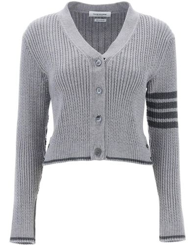 Thom Browne 4 Bar Baby Cable Cropped Cardigan - Grey