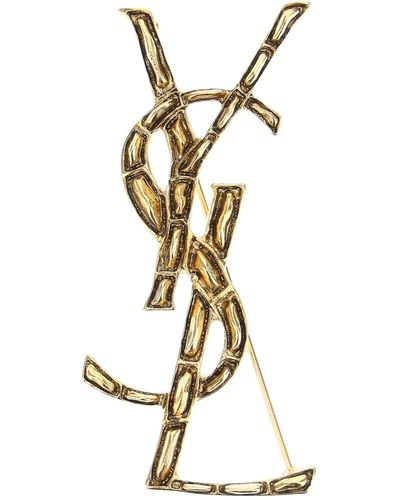 Saint Laurent Crocodile Textured YSL Brooch - Bergdorf Goodman