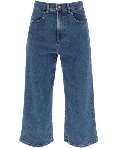 See By Chloé PANTALONI CULOTTE IN DENIM BIOLOGICO - Blu