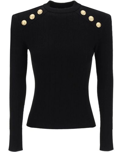 Balmain Crew-neck Sweater With Buttons - Black