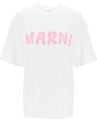 Marni T Shirt Con Maxi Stampa Logo - Bianco