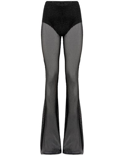GIUSEPPE DI MORABITO Rhinestone-studded Fishnet Knit Pants - Black