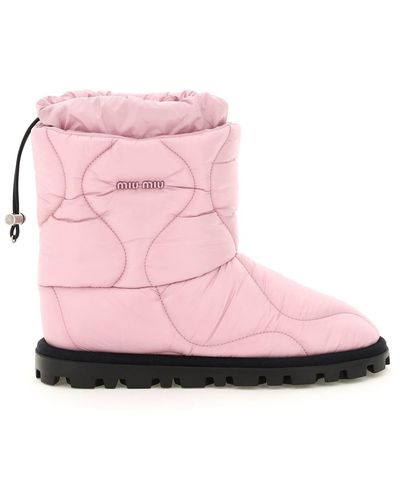 Miu Miu Padded Nylon Ankle Boots - Pink