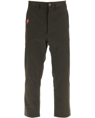 Vivienne Westwood Cropped Cruise Trousers Featuring Embroidered Heart-Shaped Logo - Grey