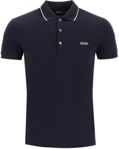 Zegna Logoed Cotton Polo Shirt - Blue
