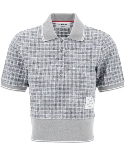 Thom Browne Check Tweed Polo Shirt - Grey