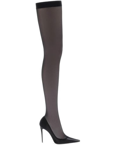 Dolce & Gabbana Stretch Tulle Thigh-High Boots - Black