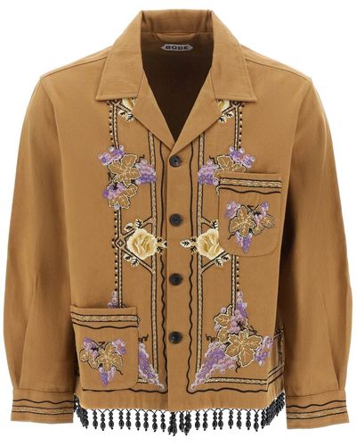 Bode Autumn Royal Overshirt With Embroideries And Beadworks - Brown