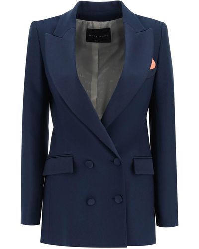 Hebe Studio Bianca Blazer In Cady And Satin - Blue