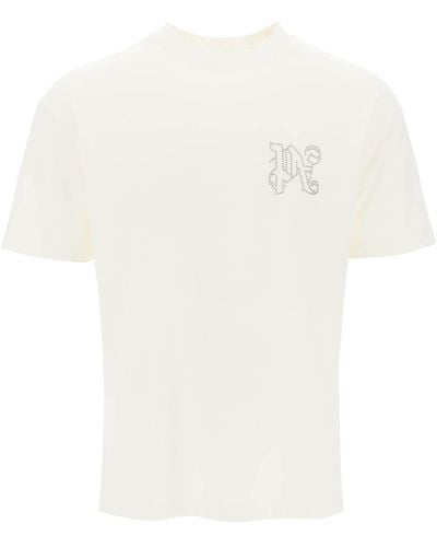 Palm Angels T-Shirt With Studded Monogram - White