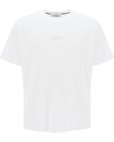 Stone Island T-Shirt With Lived-In Effect Print - White