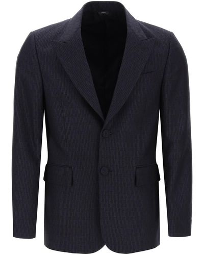 Fendi Ff Striped Single-breasted Jacket - Blue