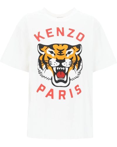 KENZO T Shirt Girocollo Lucky Tiger - Bianco