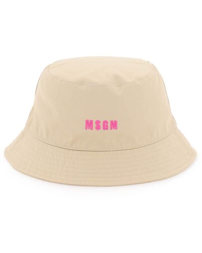 MSGM Cotton Bucket Hat With Embroidery - Natural