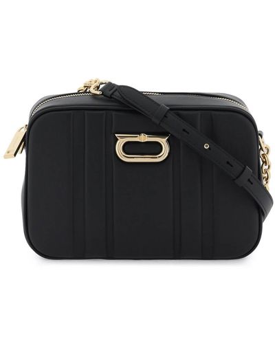 Ferragamo Padded Leather Camera Bag With Embossed Pattern - Black
