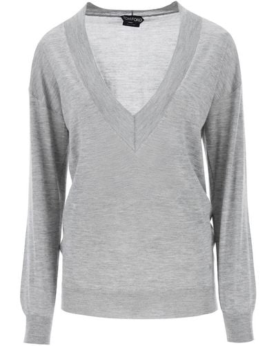 Tom Ford Sweater In Cashmere And Silk - Gray