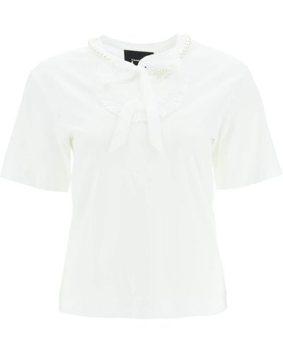 Simone Rocha T Shirt Con Cut Out A Cuore E Perle - Bianco
