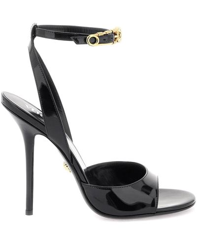 Versace 'safety Pin' Patent Leather Sandals - Black