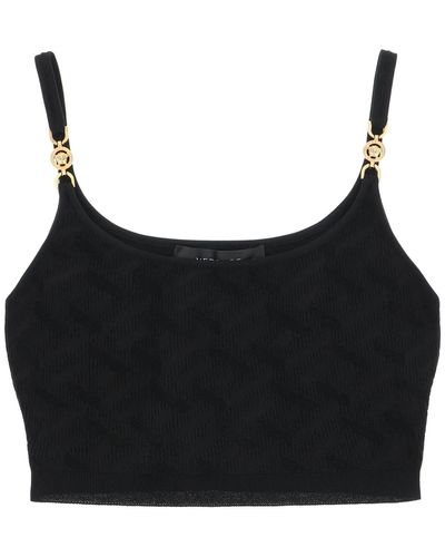 Versace 'la Greca' Knitted Cropped Top - Black