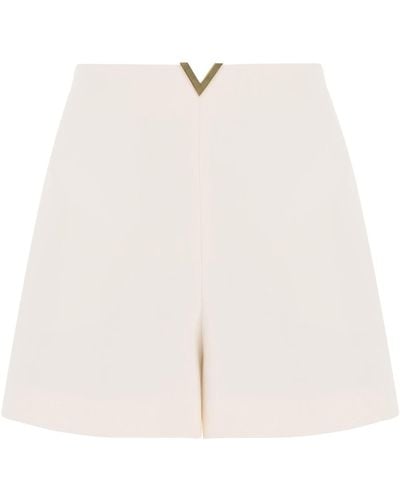Valentino Garavani V Gold Shorts In Crepe Couture - White