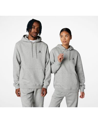 Converse Go-to-fleece-hoodie mit stickerei, chevron-design und standardpassform - Grau