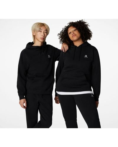Converse Go-to-fleece-hoodie mit stickerei, chevron-design und standardpassform - Schwarz