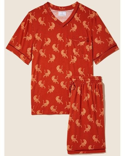 Cosabella Men's Short Sleeve Top & Shorts Pyjama Set - Red