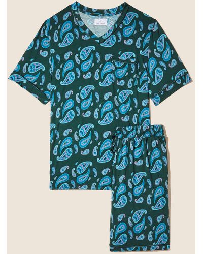 Cosabella Men's Short Sleeve Top & Shorts Pyjama Set - Blue