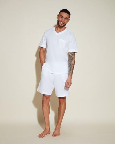 Cosabella Men's Short Sleeve Top & Shorts Pyjama Set - White