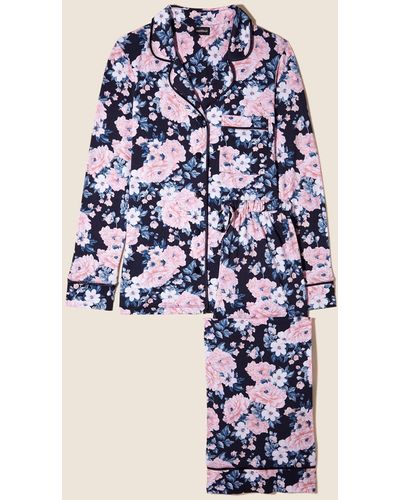 Cosabella Petite Printed Long Sleeve Top & Pant Pyjama Set - Blue