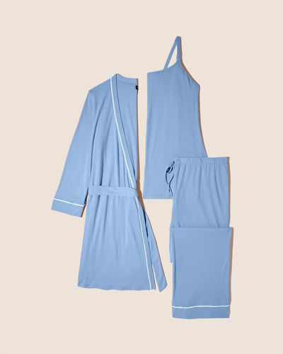 Cosabella Nursing 3 Piece Pyjama Set With Robe - Blue