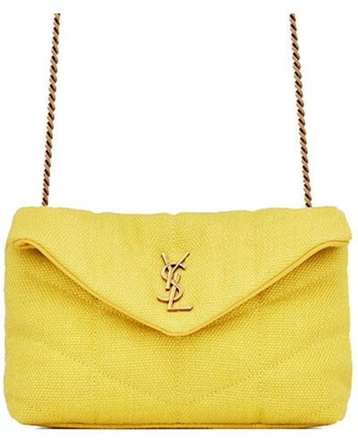 Saint Laurent Puffer Toy Bag In Canvas And Smooth Leather - Yellow