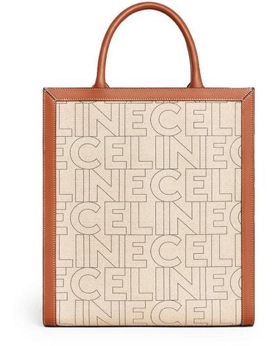 Celine Small Vertical Cabas In Textile With All-over Print Natural/tan
