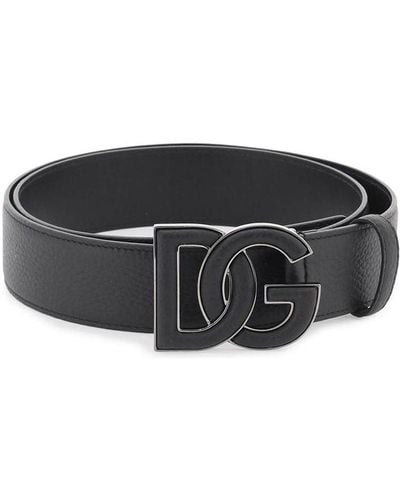 Dolce & Gabbana Leather Belt With Logo Buckle - Black