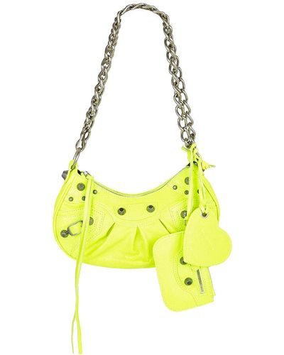 Balenciaga Le Cagole Xs Shoulder Bag With Chain Metallized In Yellow