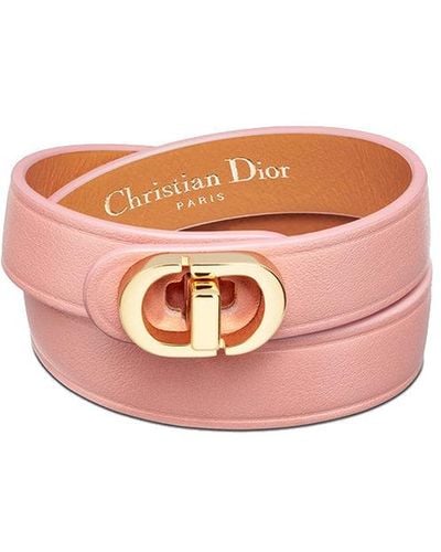 Dior 30 Montaigne Double Bracelet In Ethereal Pink Calfskin And Gold-finish Metal