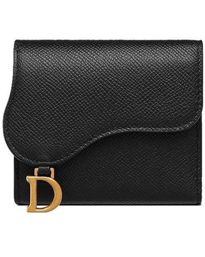 Dior Saddle Lotus Wallet In Black Grained Calfskin