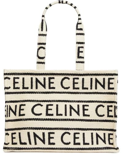 Celine Large Cabas Thais In Textile With All-over White/black