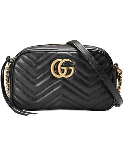 Gucci gg Marmont Small Matelassé Zipped Leather Shoulder Bag Handbag - Black