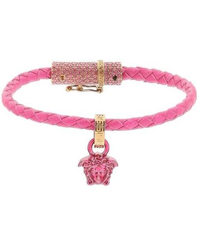 Versace Braided Leather Bracelet With Medusa Charm - Pink