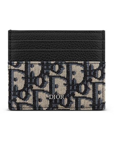 Dior Card Holder In Beige And Black Oblique Jacquard